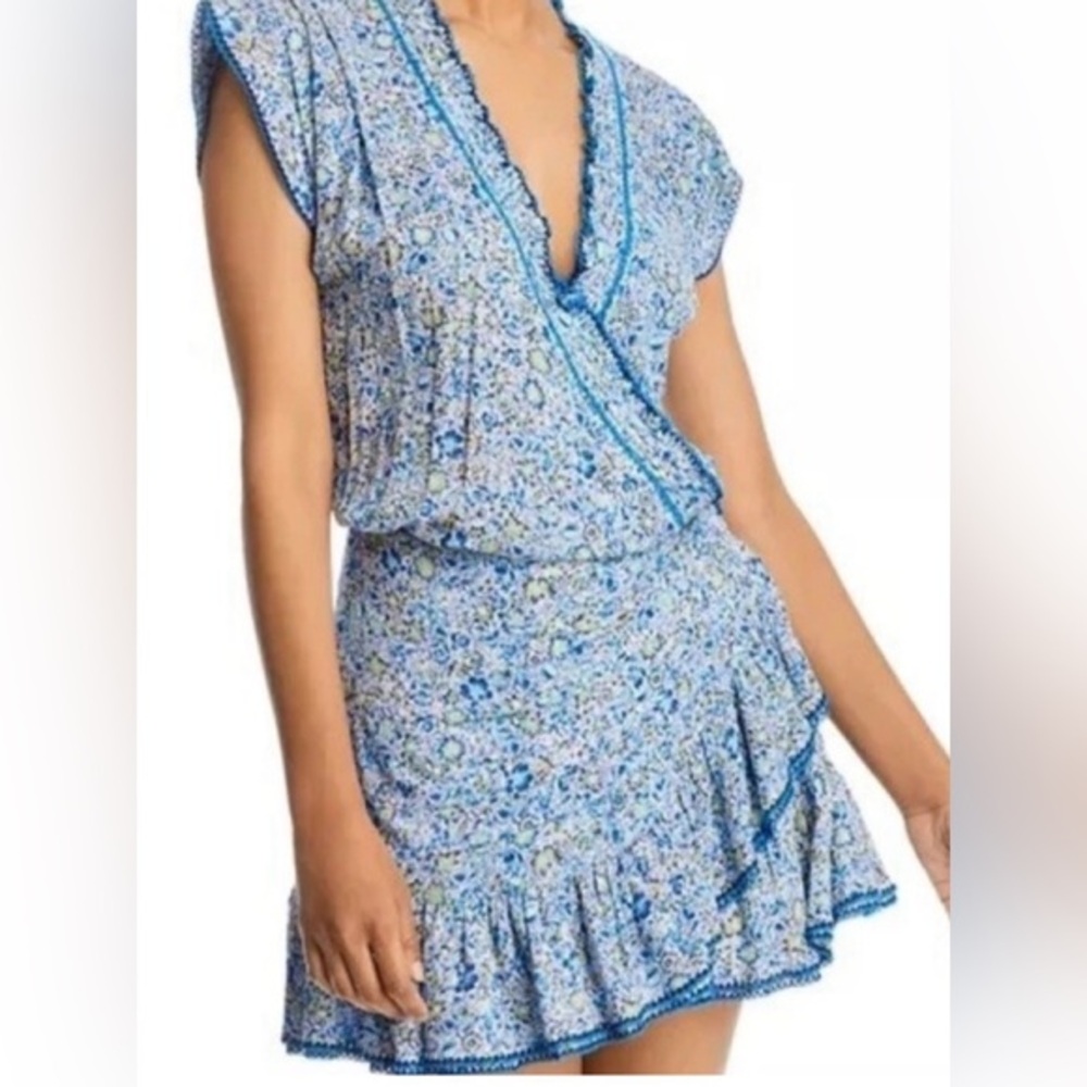 Poupette St Barth Estelle mini dress in a blue lemon floral print size S EUC